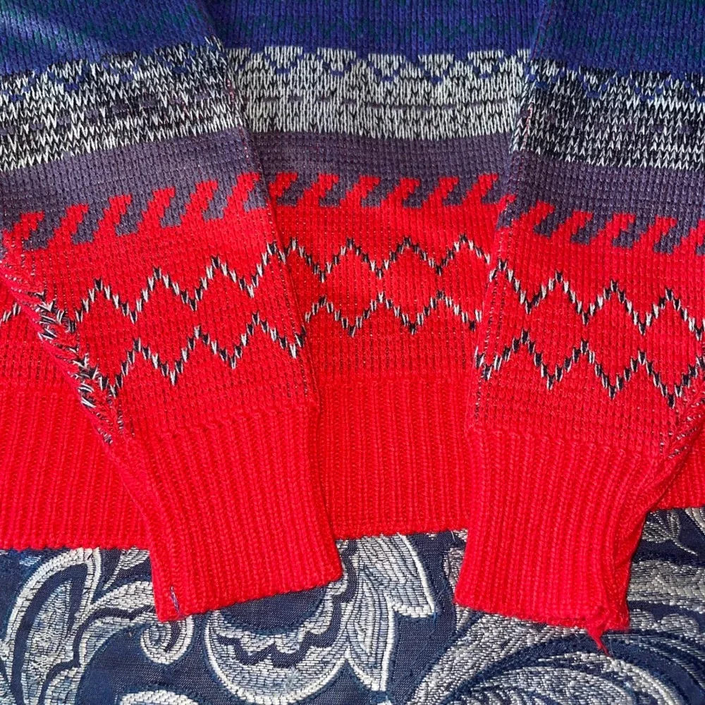 Stefano International Vintage Red Geometric Southwestern Mock Neck Sweater Small